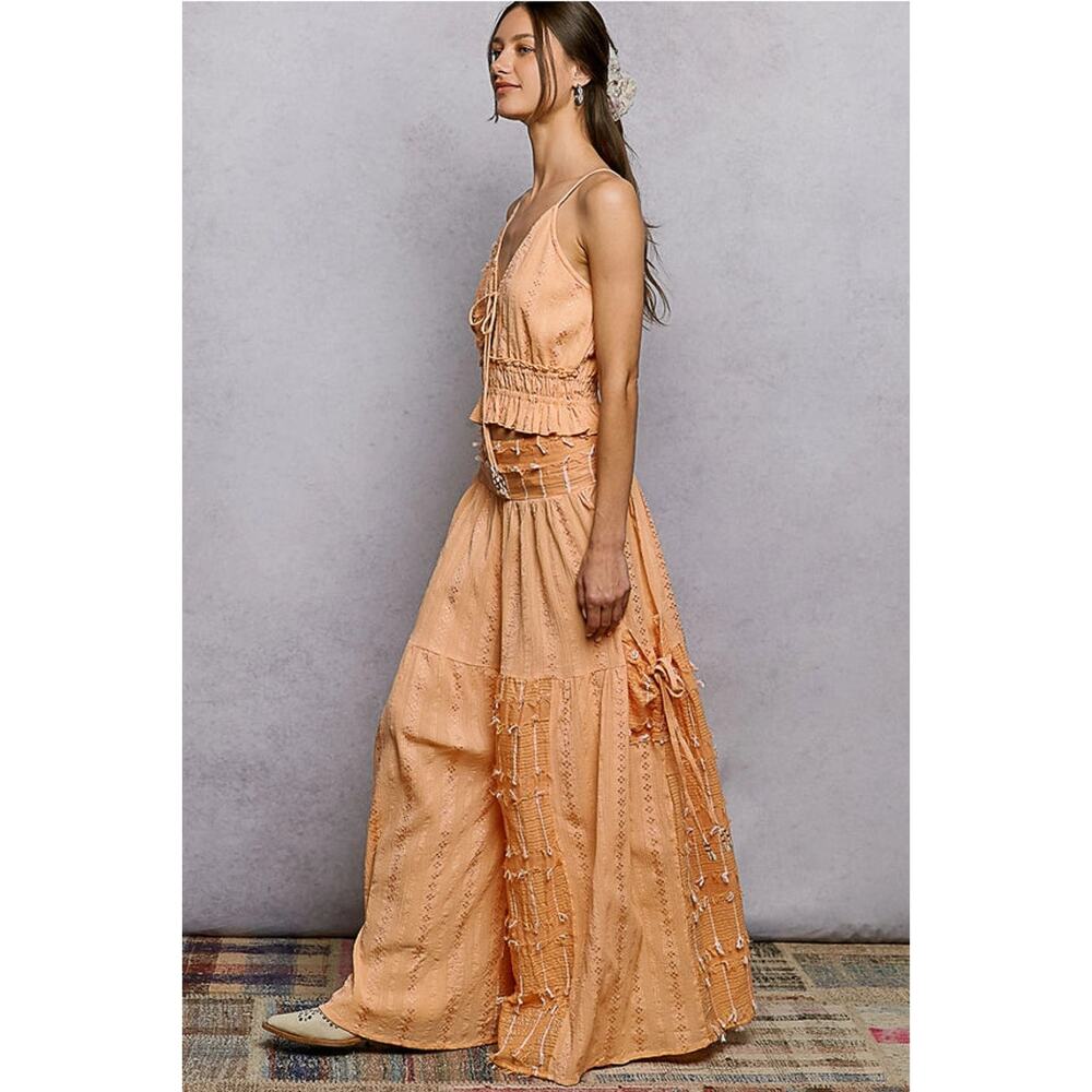 POL Boho Ruffle Contrast Shell Trim Wide Leg Pants - Picture 5 of 5